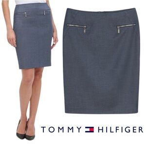 NWT Tommy Hilfiger Indigo Blue Chambray Pencil Skirt W/ Silver Zippers 💙🩶💙